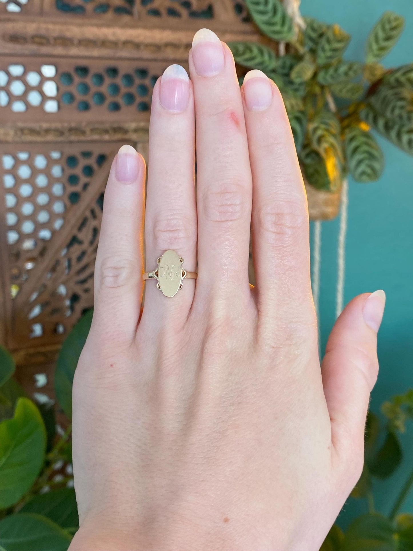 Vintage Solid 10k Yellow Gold Monogram Signet Ring - Size 5.5