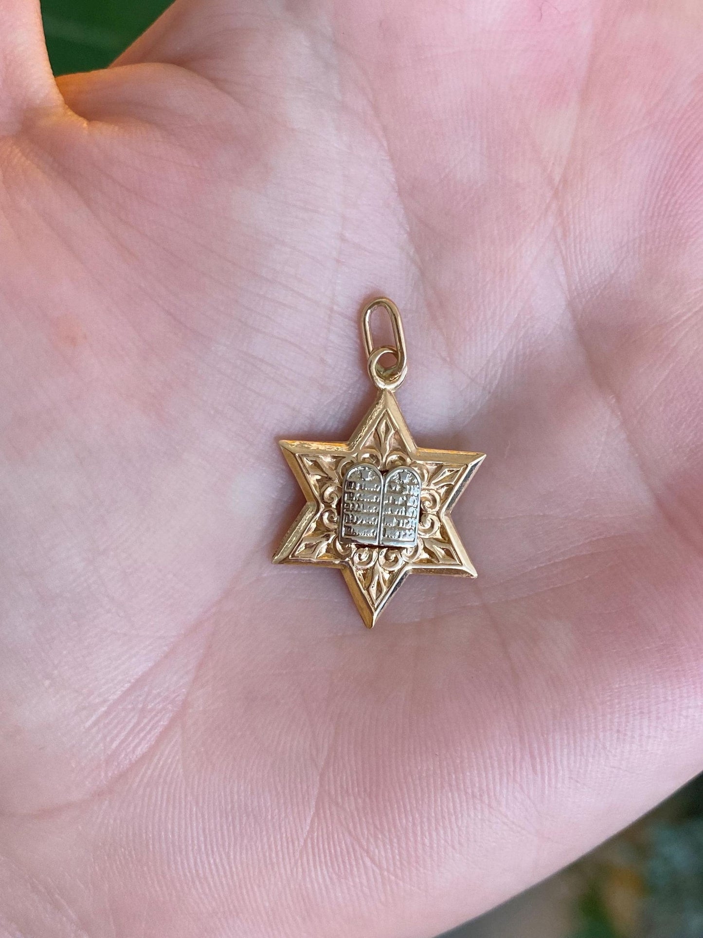 Vintage Solid 14k Rose & White Gold Star Of David Charm