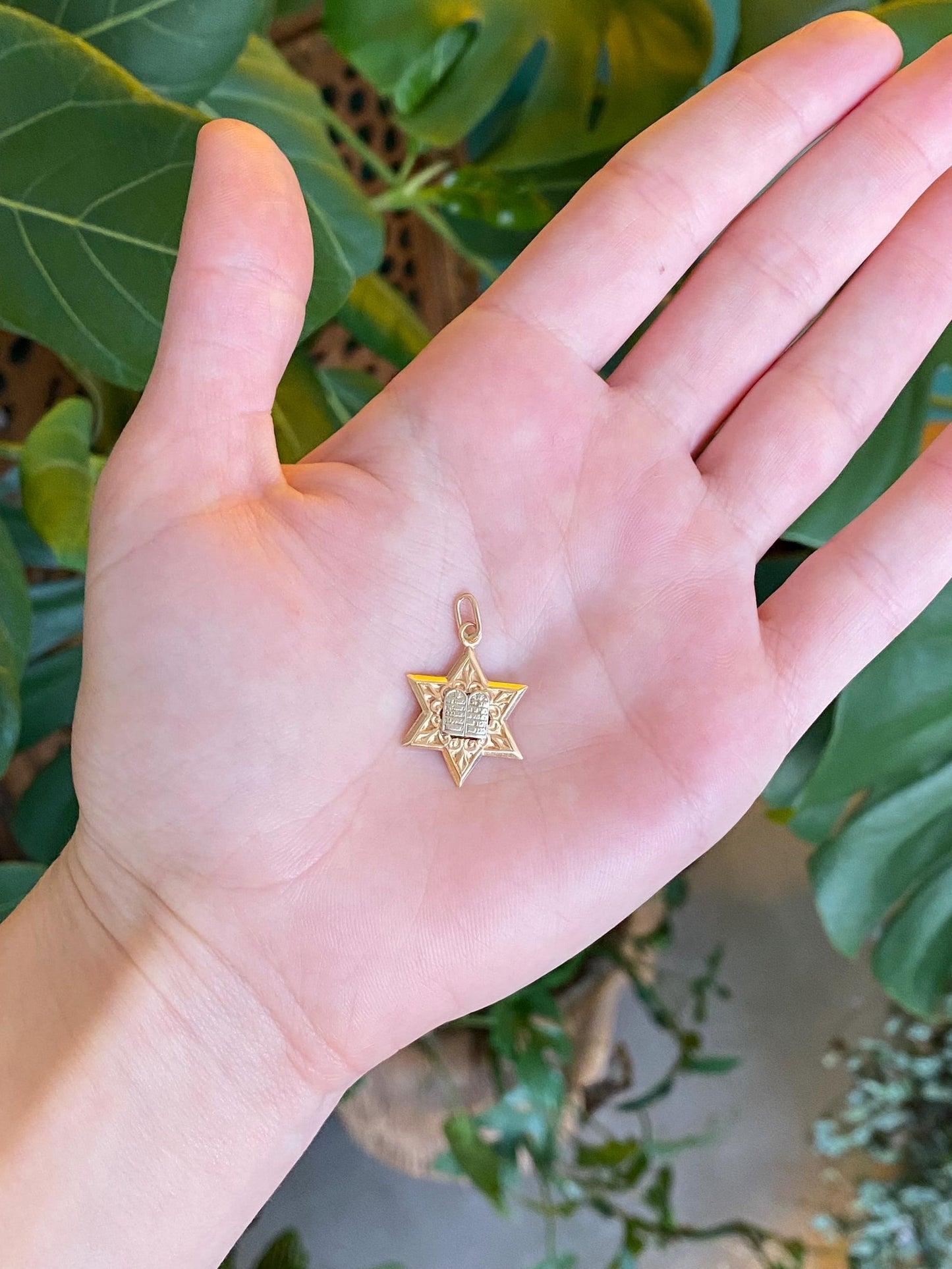 Vintage Solid 14k Rose & White Gold Star Of David Charm