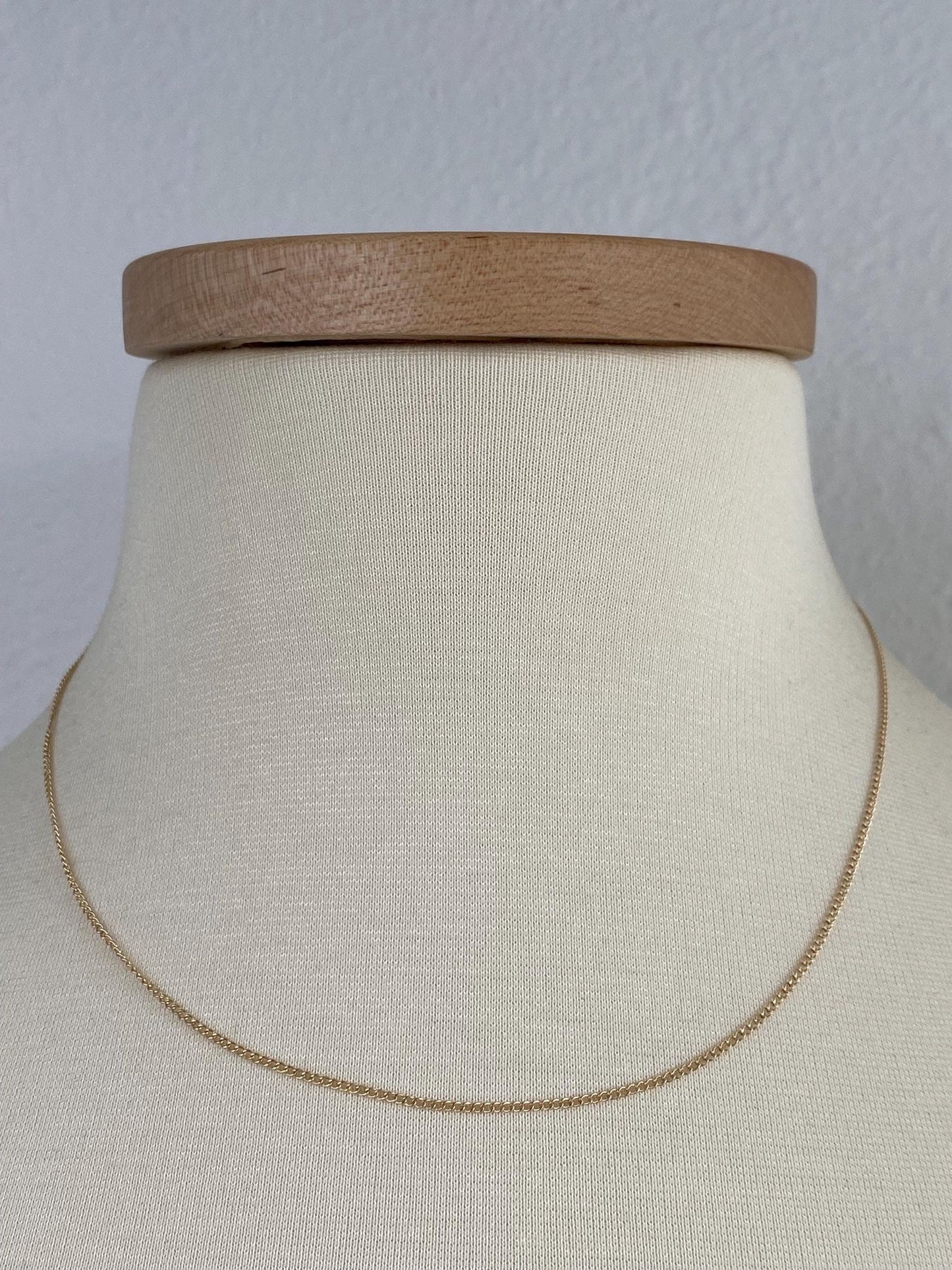 Vintage Solid 14k Yellow Gold Dainty Curb Chain Necklace - 17.5 inches