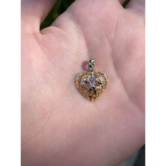 Solid 14k Yellow Gold Diamond Cut Heart Charm