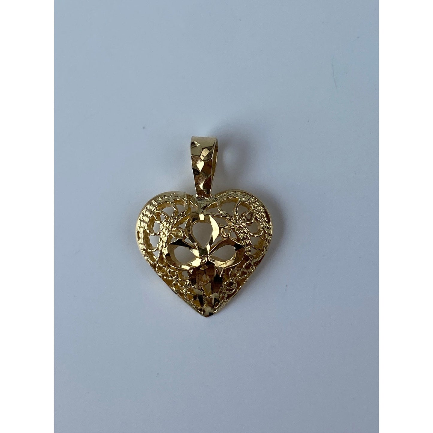 Solid 14k Yellow Gold Diamond Cut Heart Charm