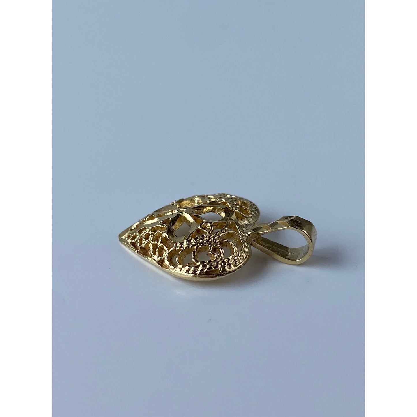 Solid 14k Yellow Gold Diamond Cut Heart Charm