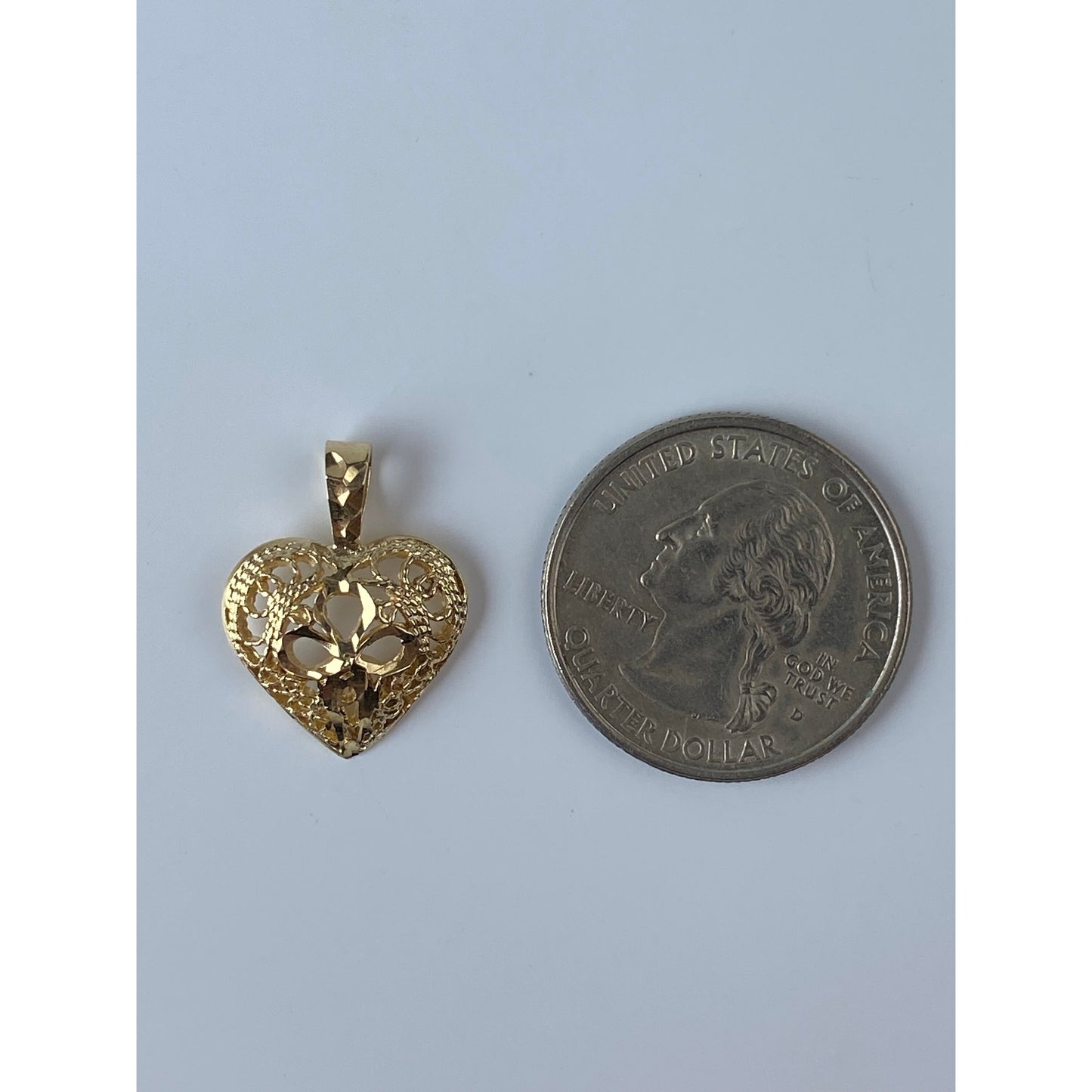 Solid 14k Yellow Gold Diamond Cut Heart Charm