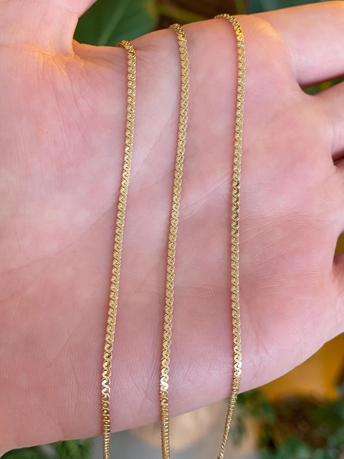 Vintage Solid 14k Yellow Gold Long Serpentine Chain Necklace - 24 inches