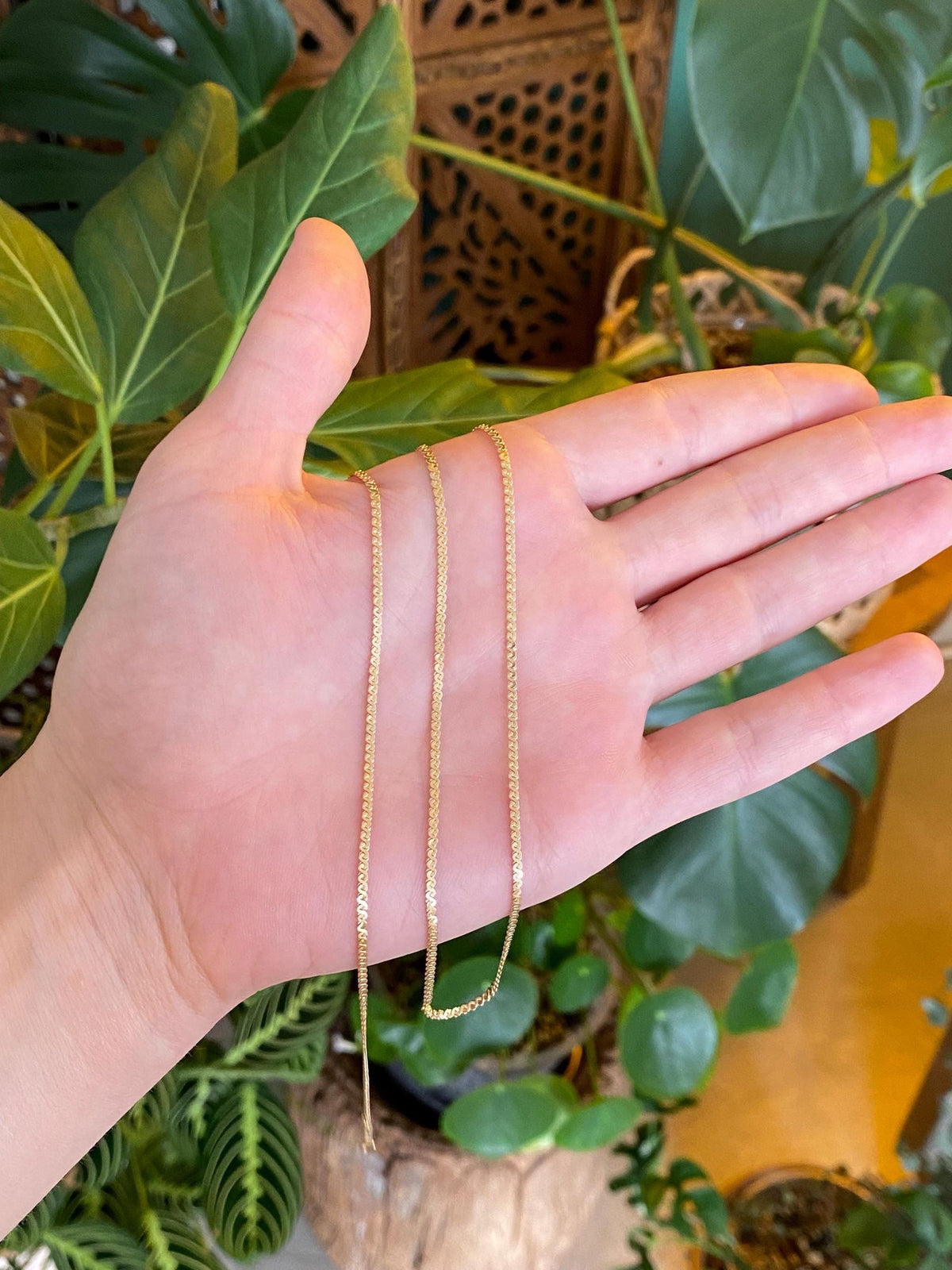 Vintage Solid 14k Yellow Gold Long Serpentine Chain Necklace - 24 inches