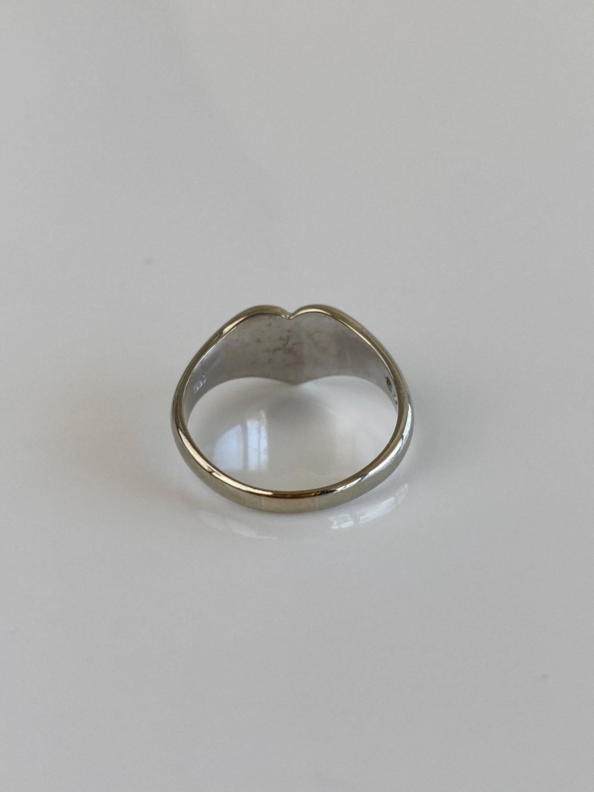 Vintage Solid 10k White Gold Heart Signet Ring - Size 4.25