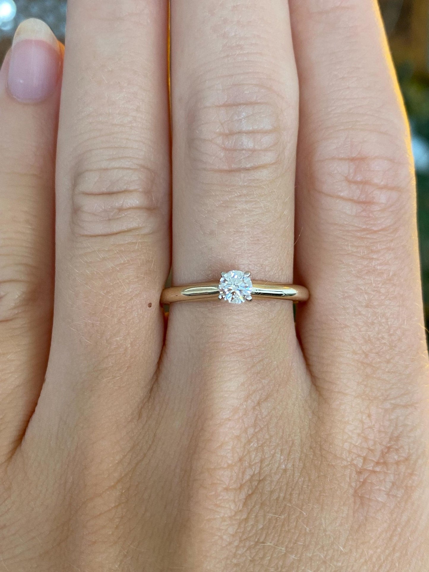 Vintage Solid 14k White & Yellow Gold Diamond Solitaire Ring - Size 8.75
