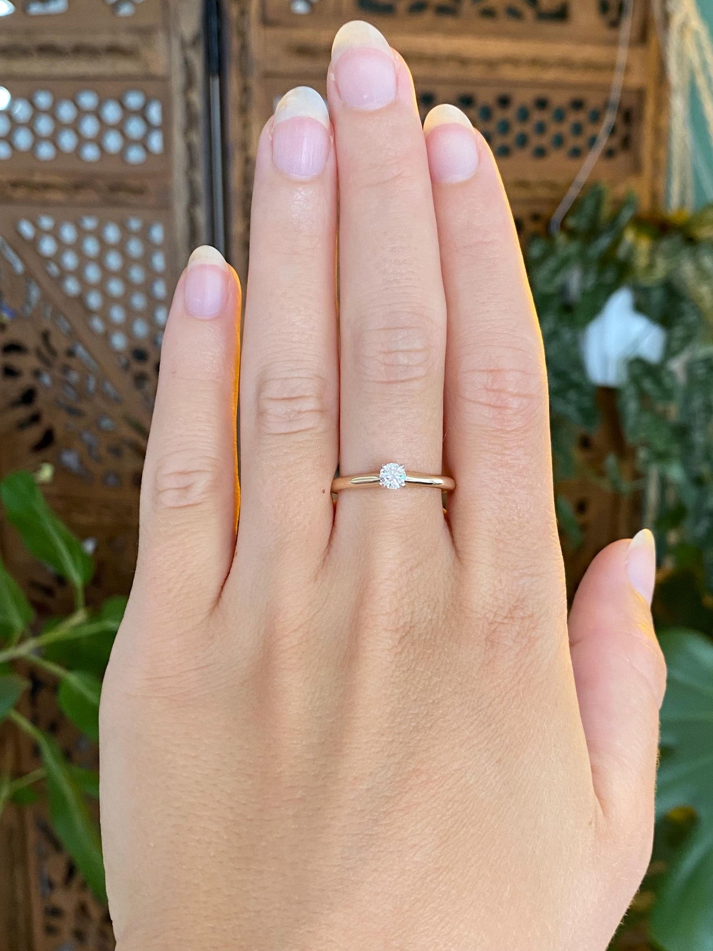 Vintage Solid 14k White & Yellow Gold Diamond Solitaire Ring - Size 8.75