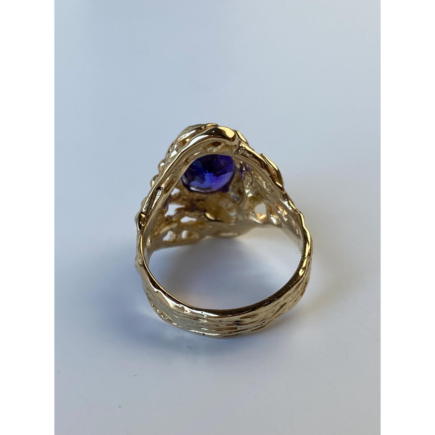 Vintage Solid 14k Yellow Gold Diamond Dark Blue Quartz Ring - Size 5.5