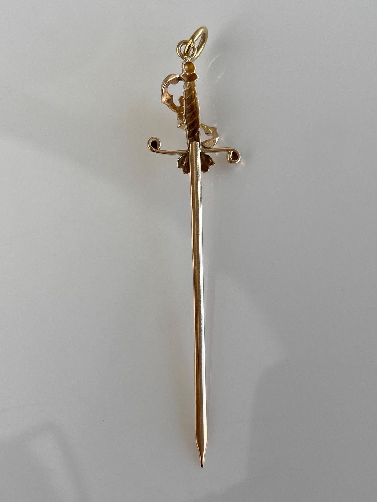 Vintage Solid 10k Yellow Gold Pearl Sword Charm