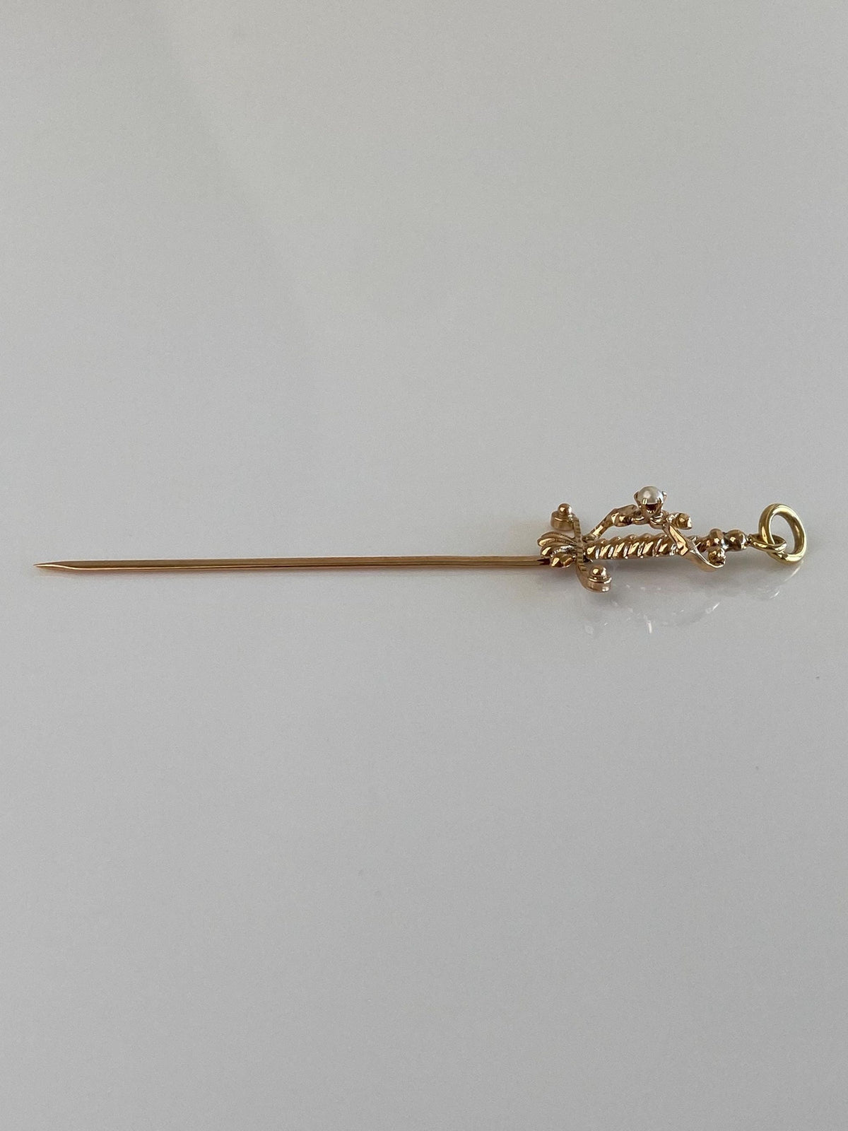 Vintage Solid 10k Yellow Gold Pearl Sword Charm