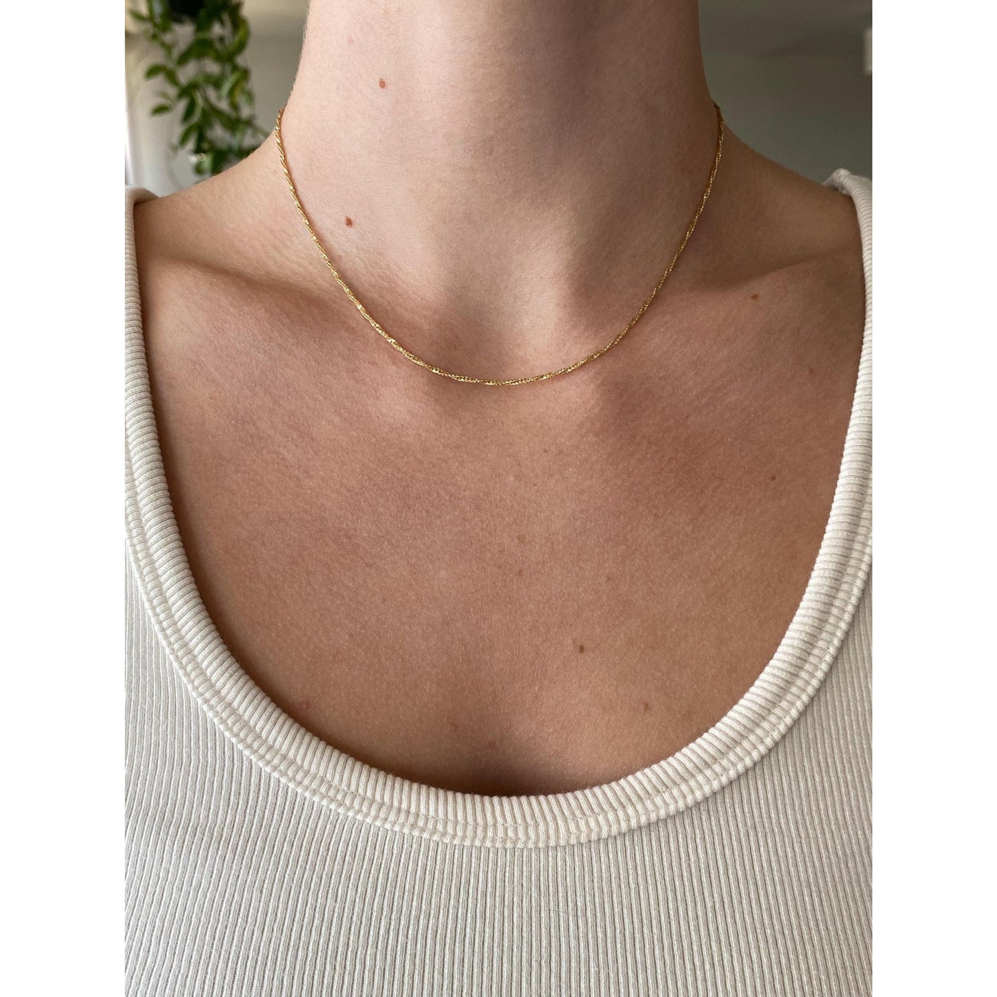 Vintage Solid 14k Yellow Gold Twist Chain Necklace - 15.75 inches