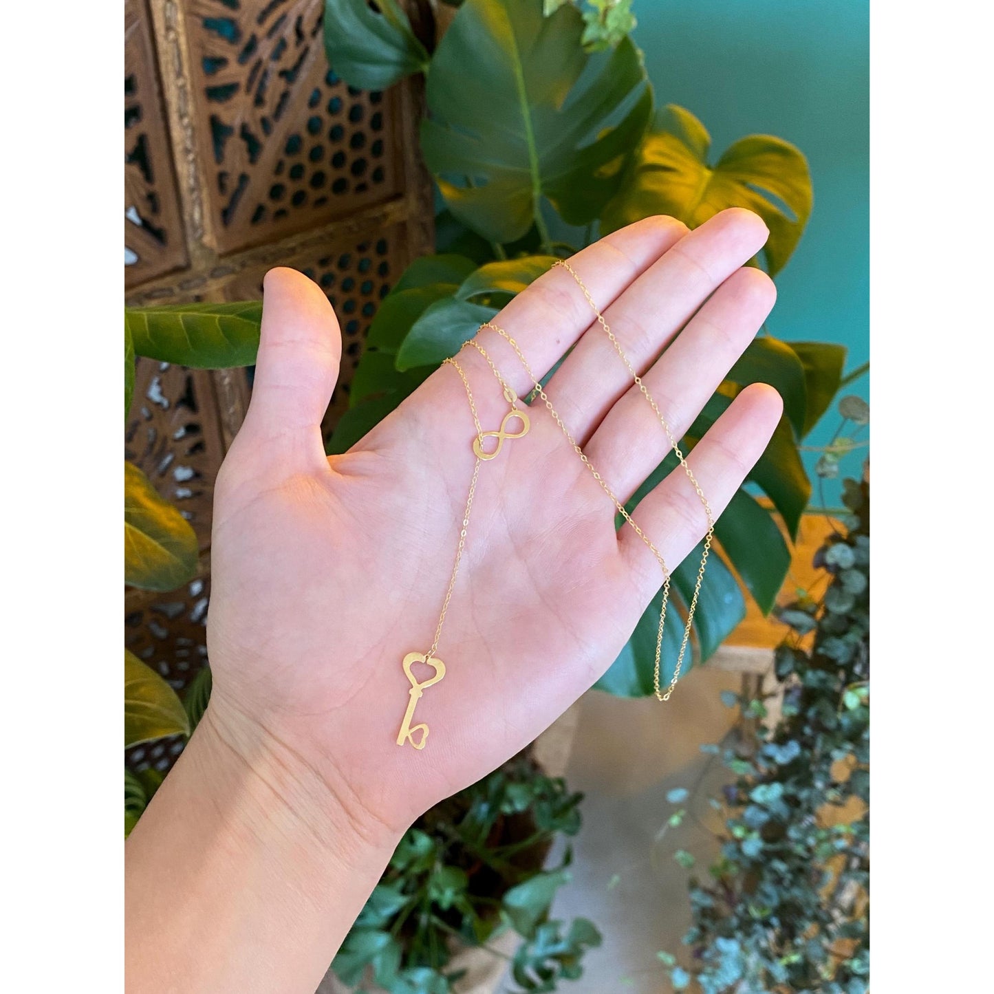 Vintage Solid 10k Yellow Gold Cable Link Key Lariat Necklace - 27.5 inches