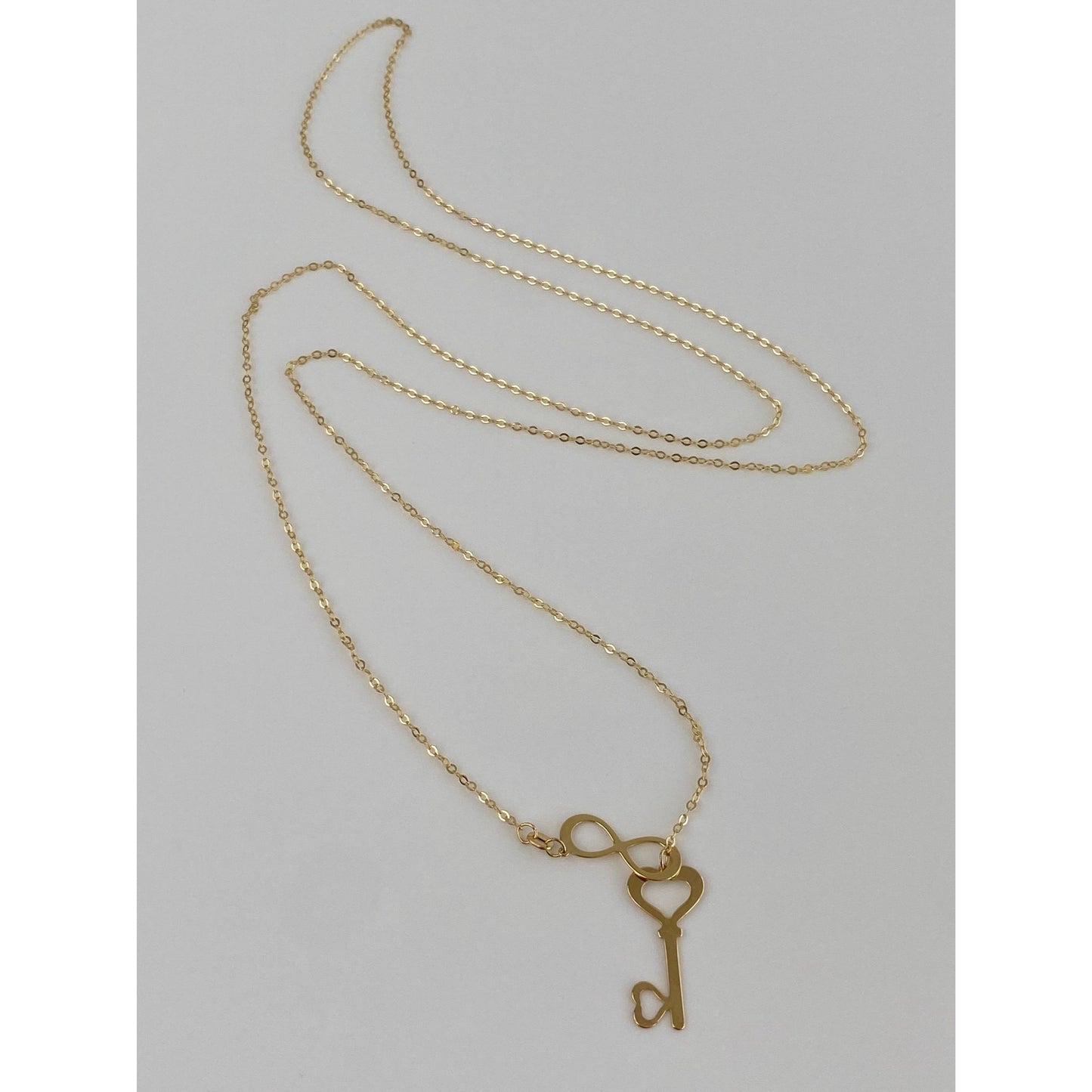Vintage Solid 10k Yellow Gold Cable Link Key Lariat Necklace - 27.5 inches