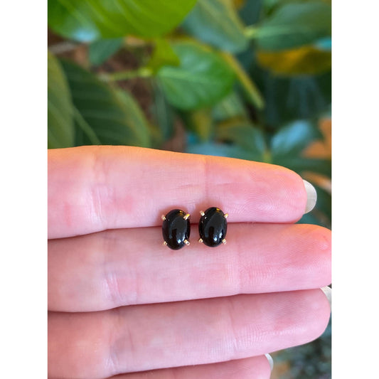 Vintage Solid 14k Yellow Gold Black Resin Stud Earrings