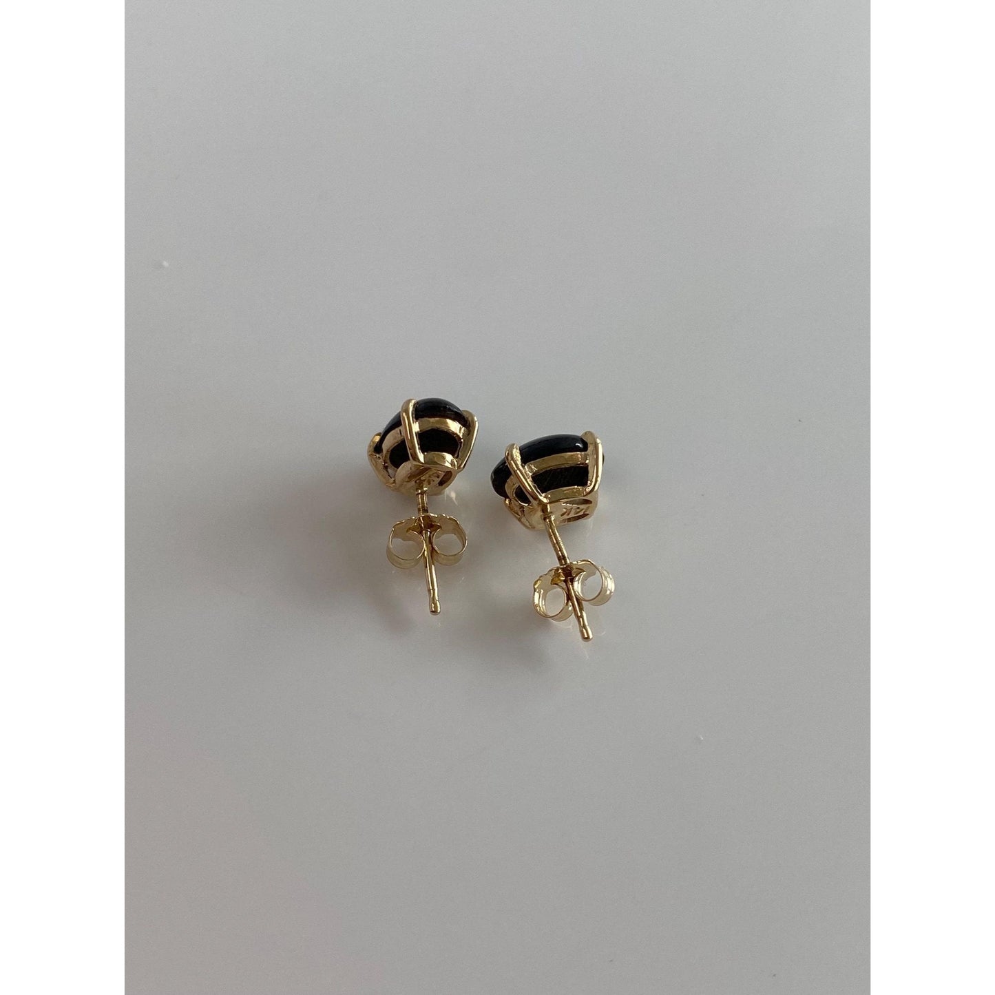 Vintage Solid 14k Yellow Gold Black Resin Stud Earrings