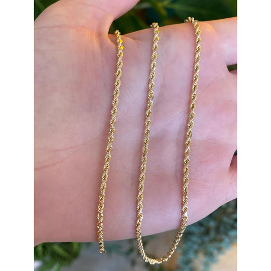 Vintage Solid 14k Yellow Gold Rope Chain Necklace - 23.75 inches