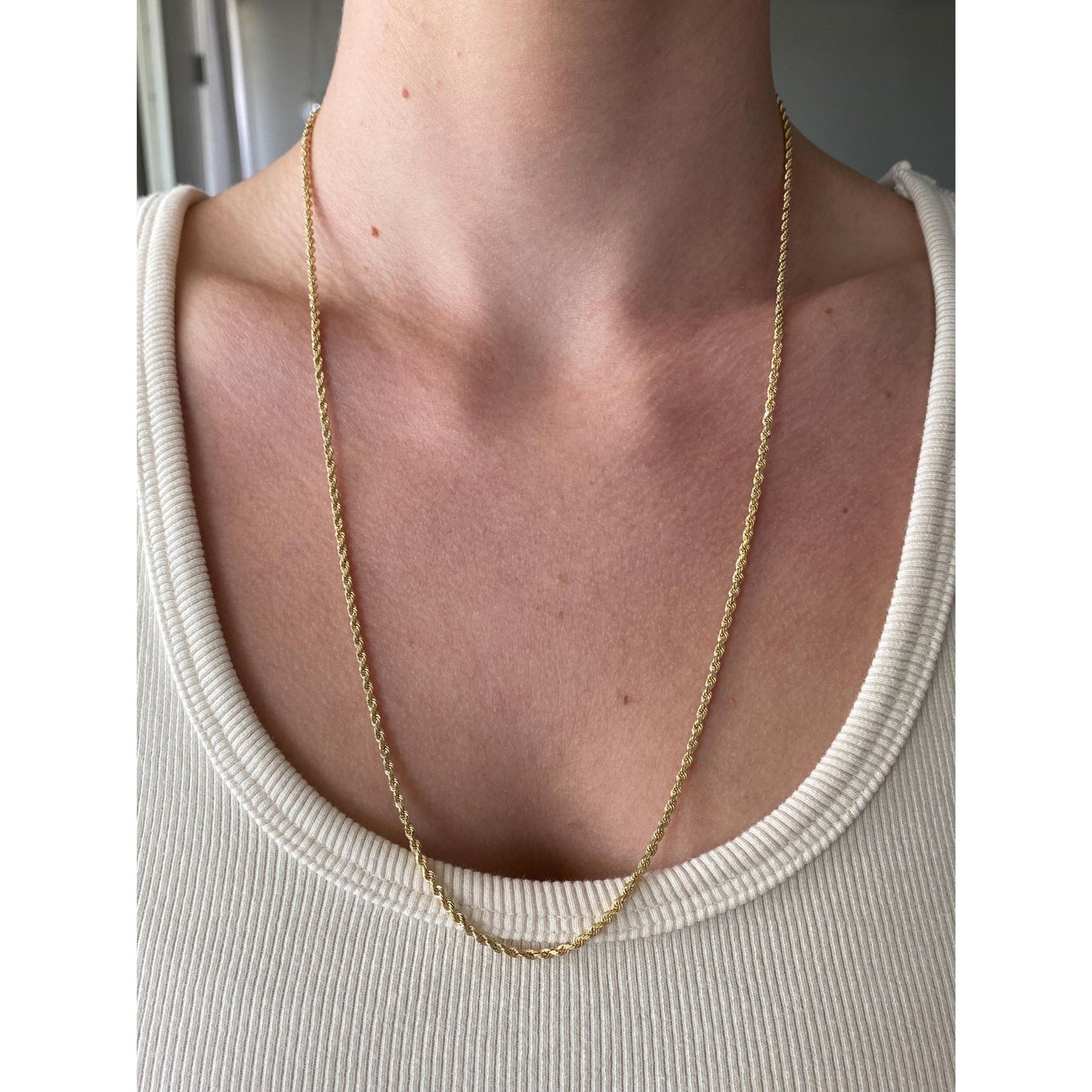 Vintage Solid 14k Yellow Gold Rope Chain Necklace - 23.75 inches