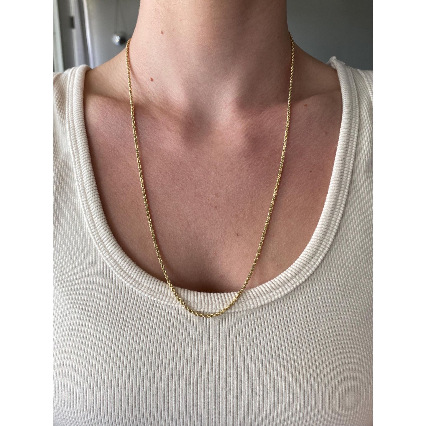 Vintage Solid 14k Yellow Gold Rope Chain Necklace - 23.75 inches