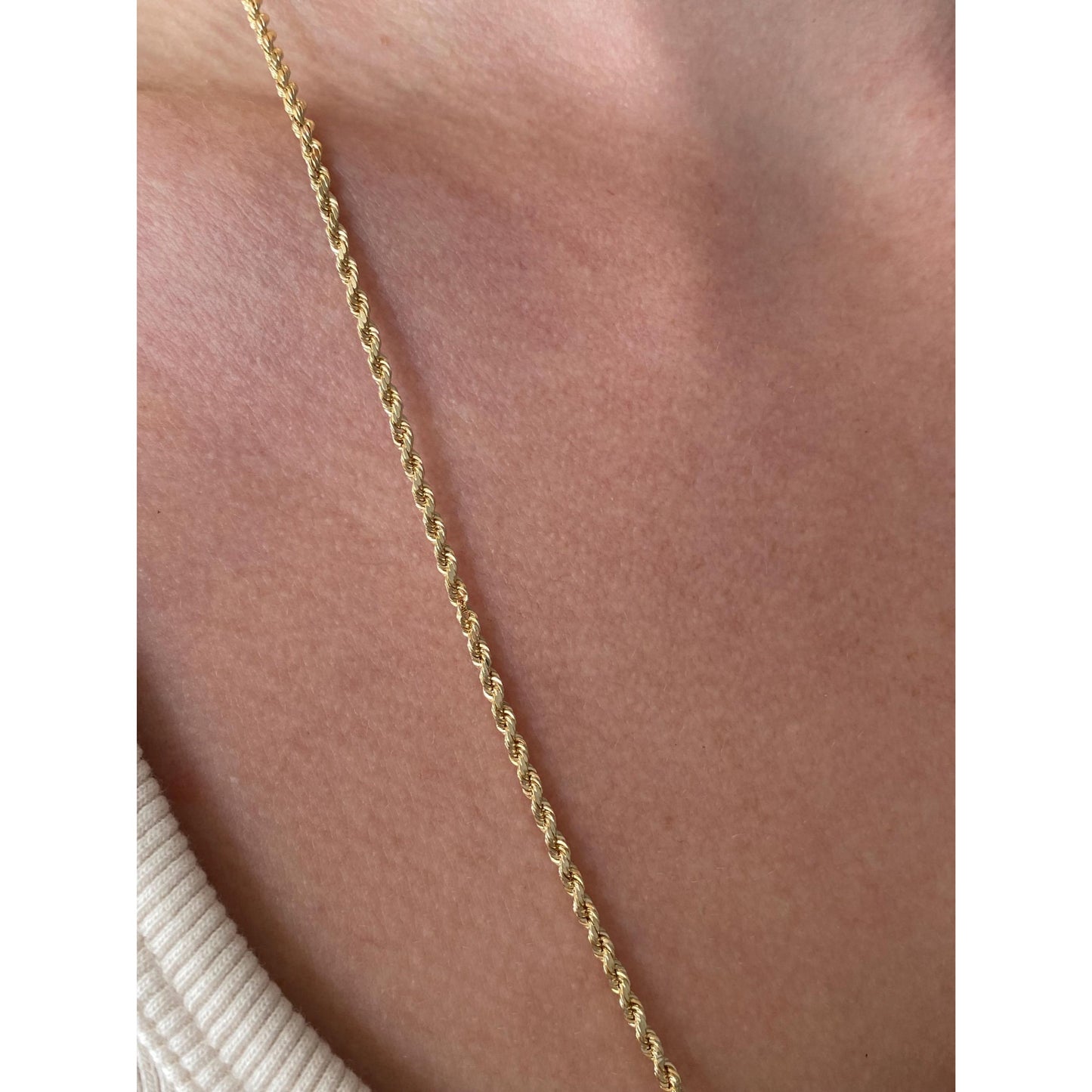 Vintage Solid 14k Yellow Gold Rope Chain Necklace - 23.75 inches