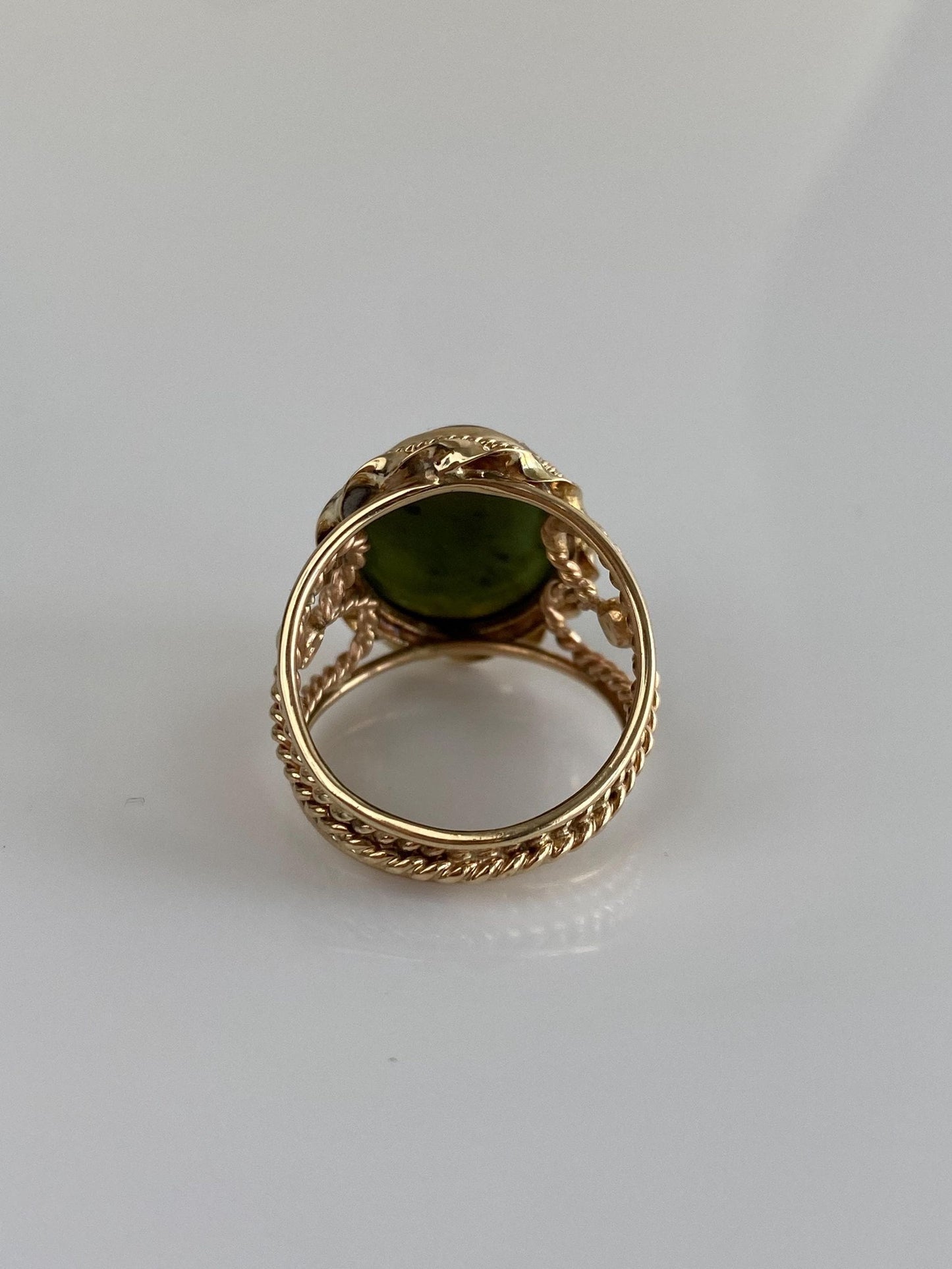 Vintage Solid 14k Yellow Gold Nephrite Jade Ring - Size 5.25