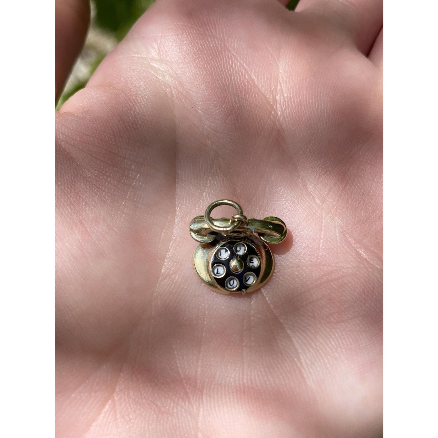 Vintage Solid 14k Yellow Gold Articulated 'I Love You' Rotary Phone Charm