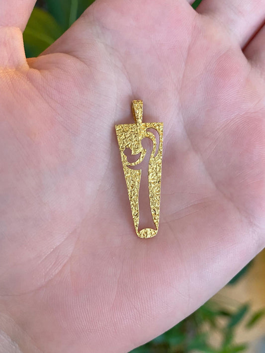 Solid 18k Yellow Gold Textured Abstract Mother Baby Charm