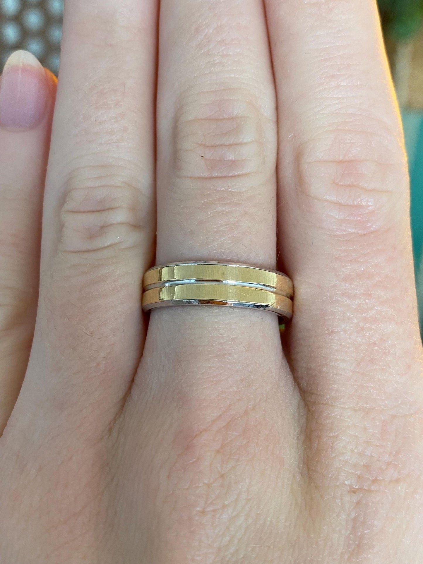 Vintage Solid 14k Yellow Gold & Platinum Ring Band - Size 7.75