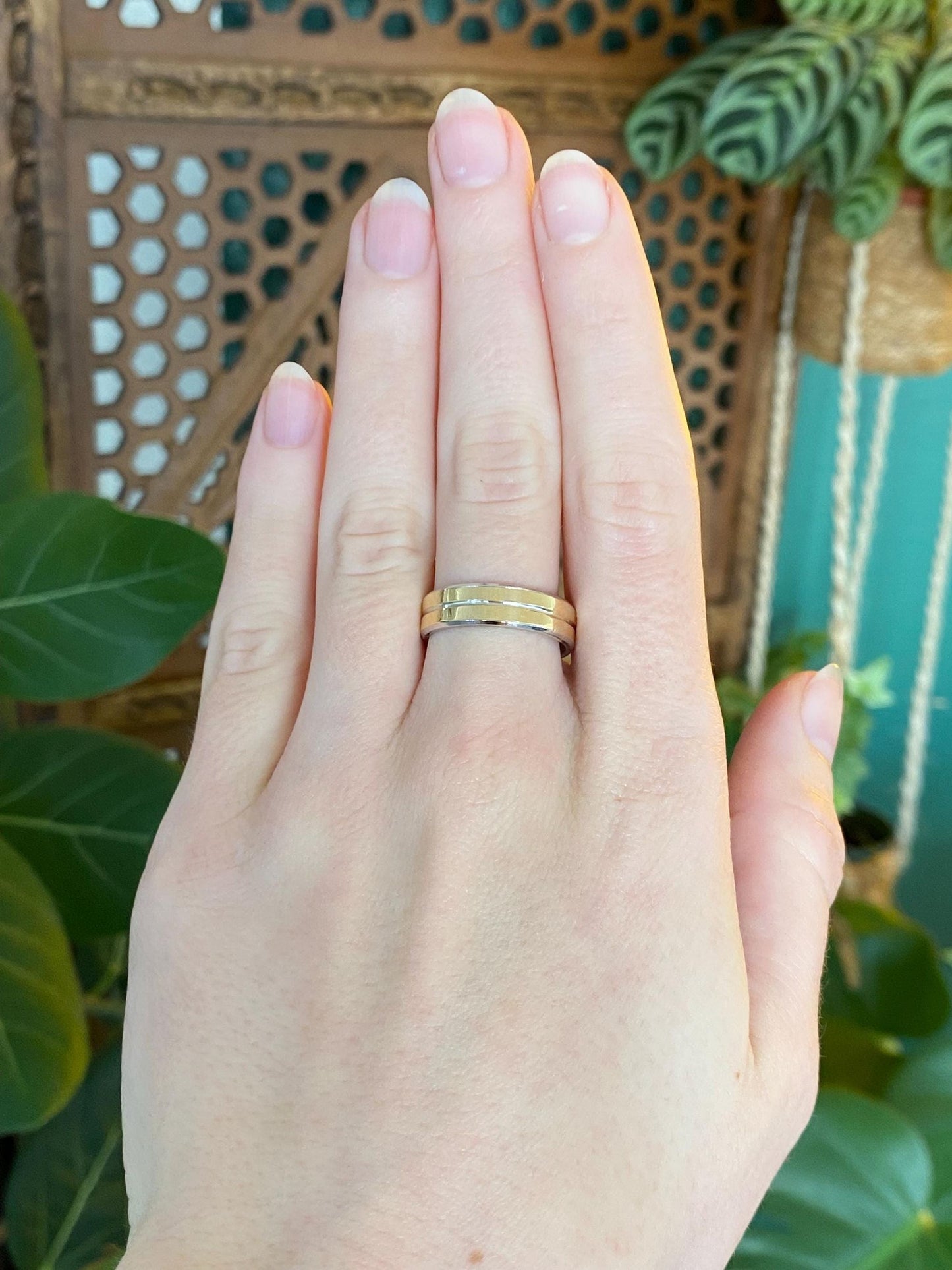 Vintage Solid 14k Yellow Gold & Platinum Ring Band - Size 7.75