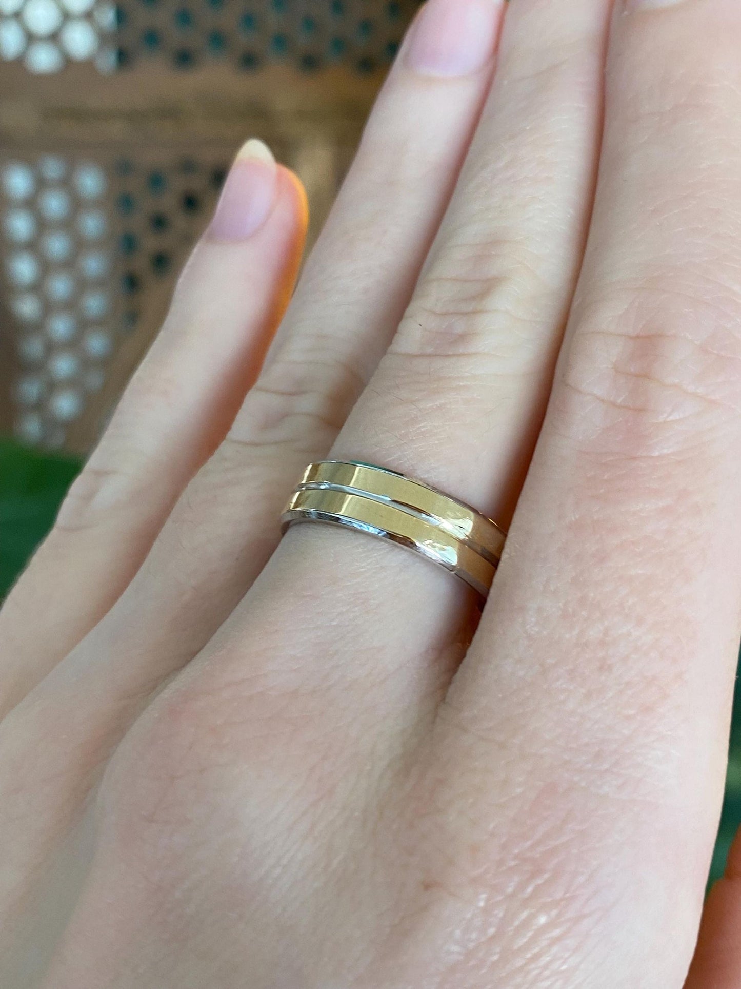 Vintage Solid 14k Yellow Gold & Platinum Ring Band - Size 7.75
