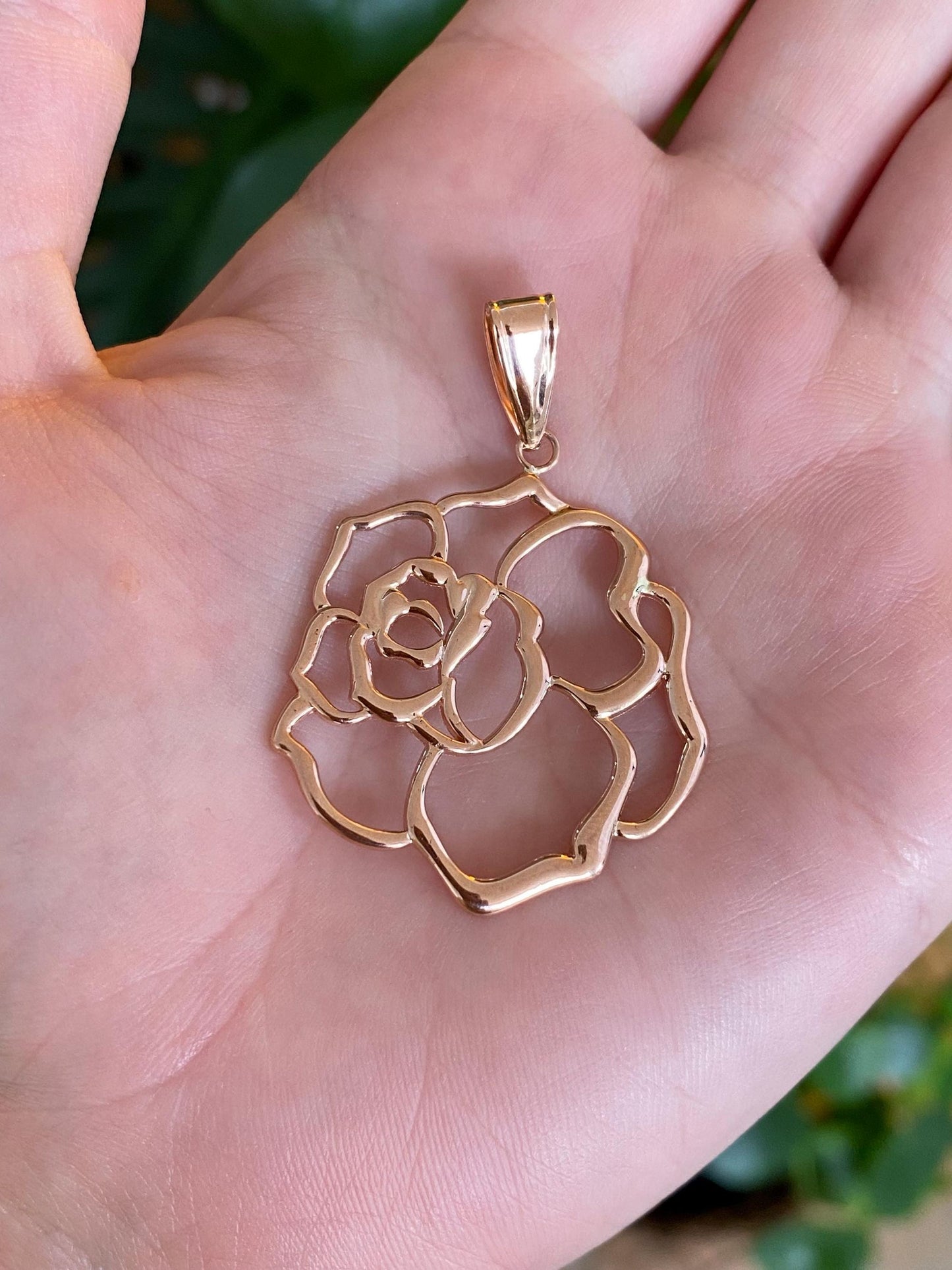 Vintage Solid 14k Rose Gold Open Work Rose Charm
