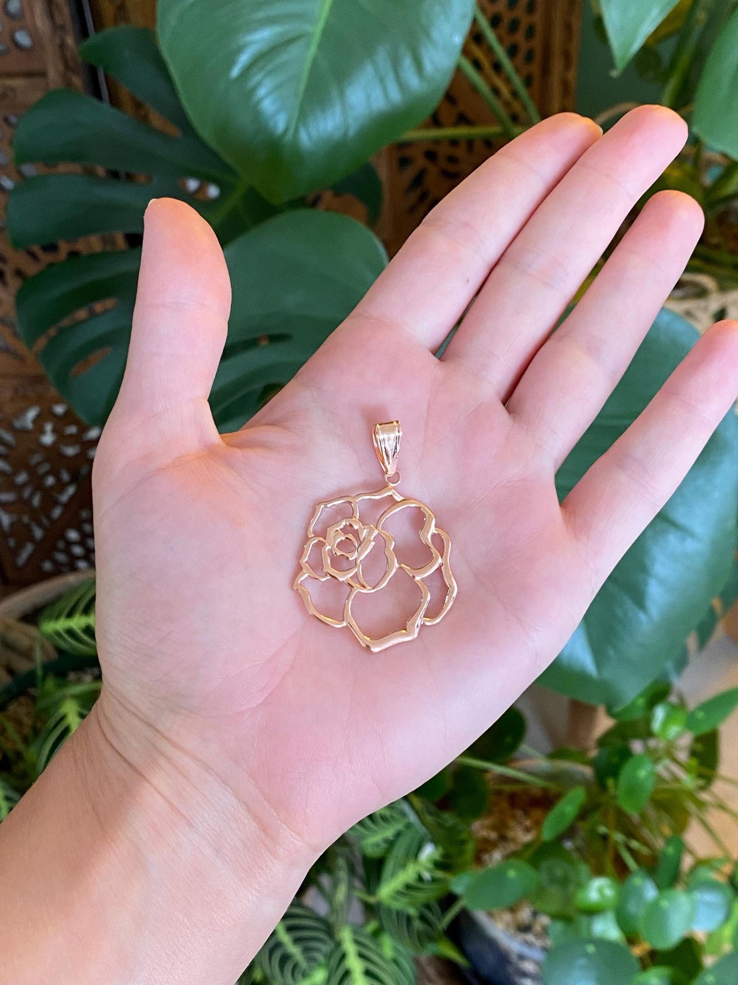 Vintage Solid 14k Rose Gold Open Work Rose Charm