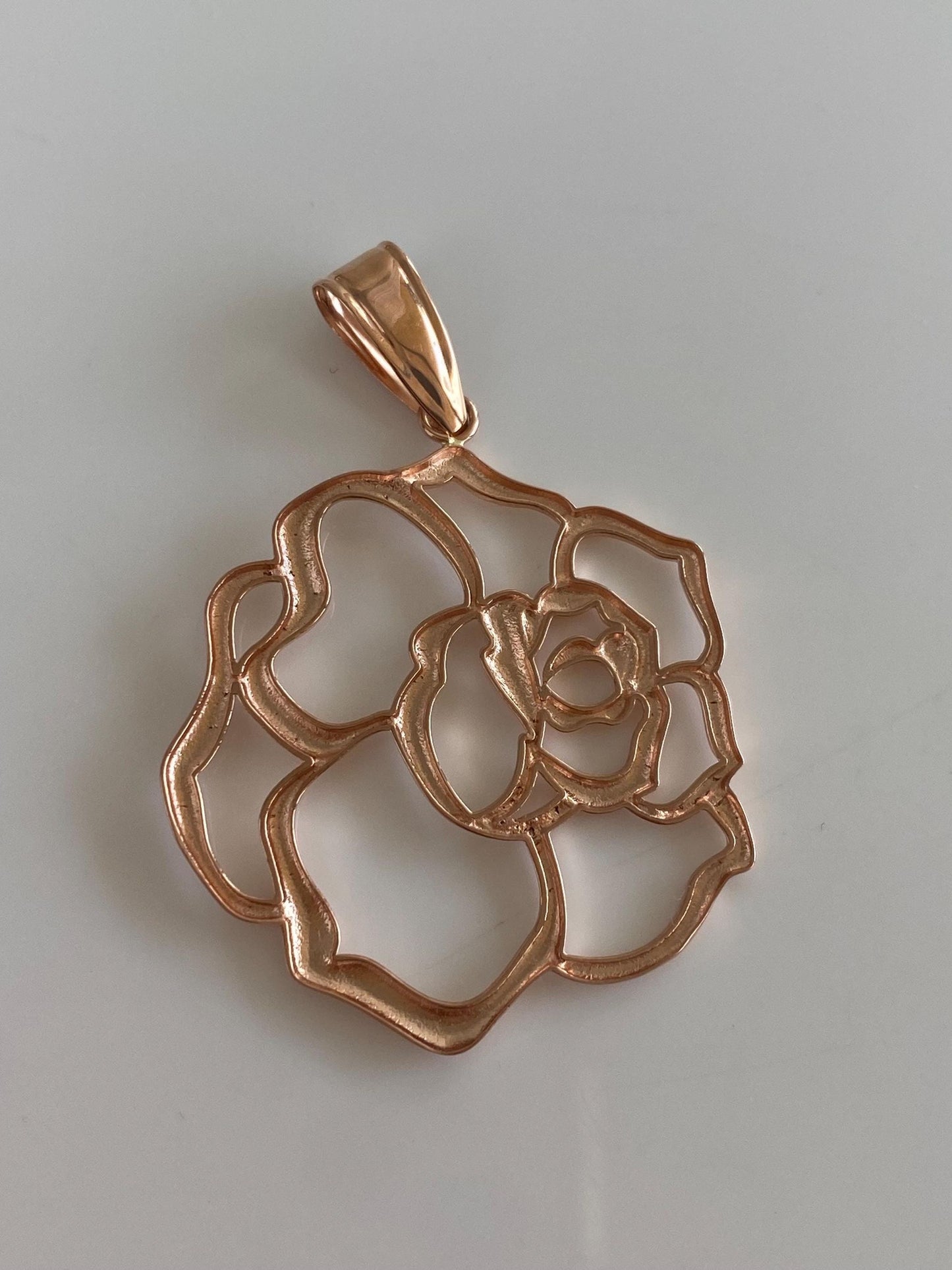 Vintage Solid 14k Rose Gold Open Work Rose Charm
