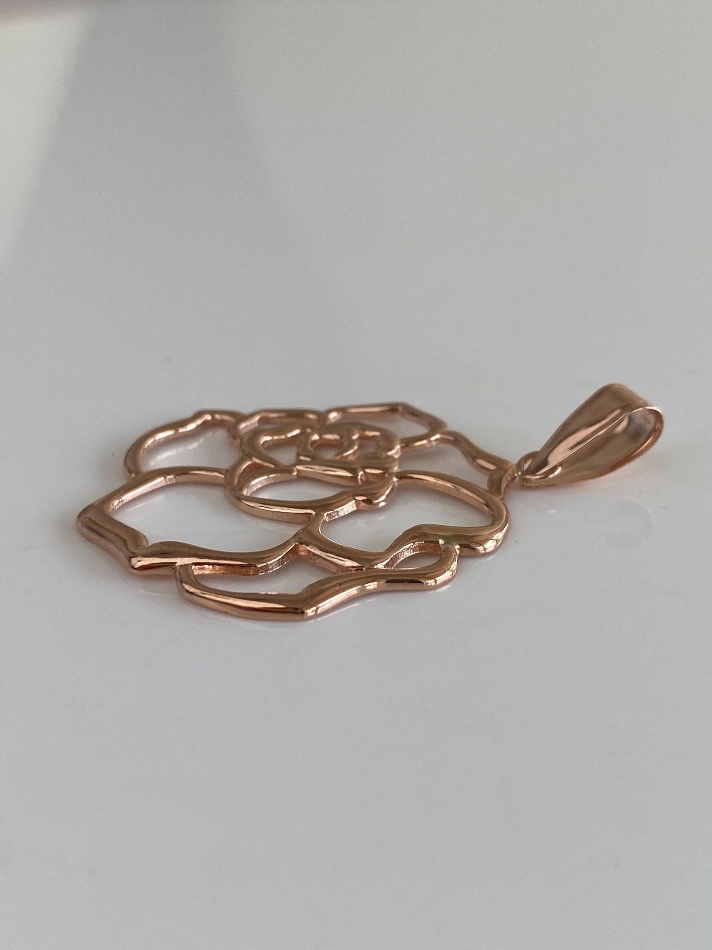 Vintage Solid 14k Rose Gold Open Work Rose Charm