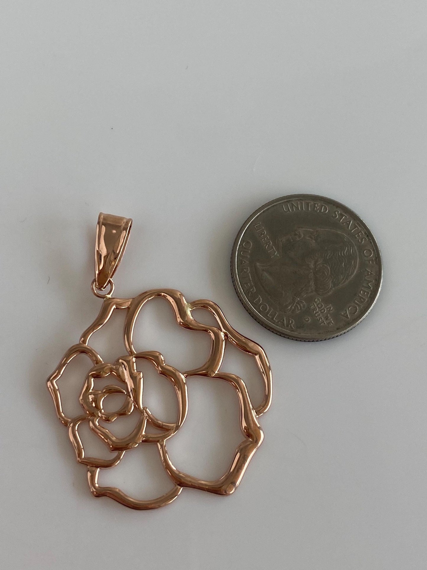 Vintage Solid 14k Rose Gold Open Work Rose Charm