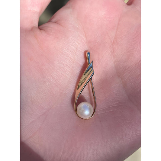 Vintage Solid 14k Yellow Gold Pearl Swoop Slide Charm