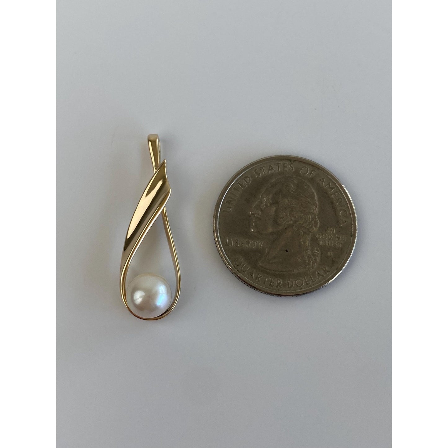 Vintage Solid 14k Yellow Gold Pearl Swoop Slide Charm