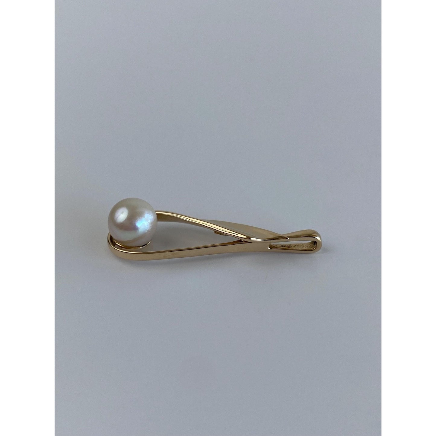 Vintage Solid 14k Yellow Gold Pearl Swoop Slide Charm
