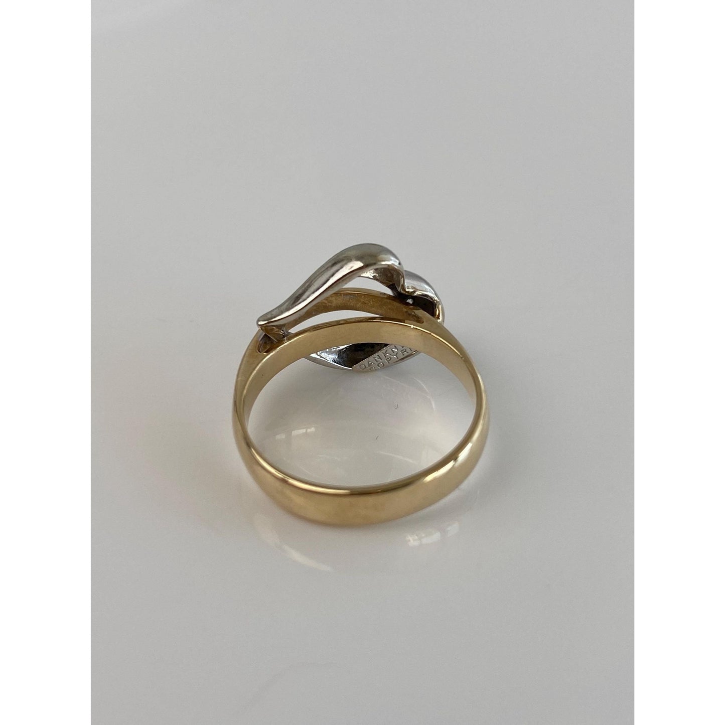 Vintage Solid 14k White & Yellow Gold Diamond Heart Buckle Ring - Size 6.5