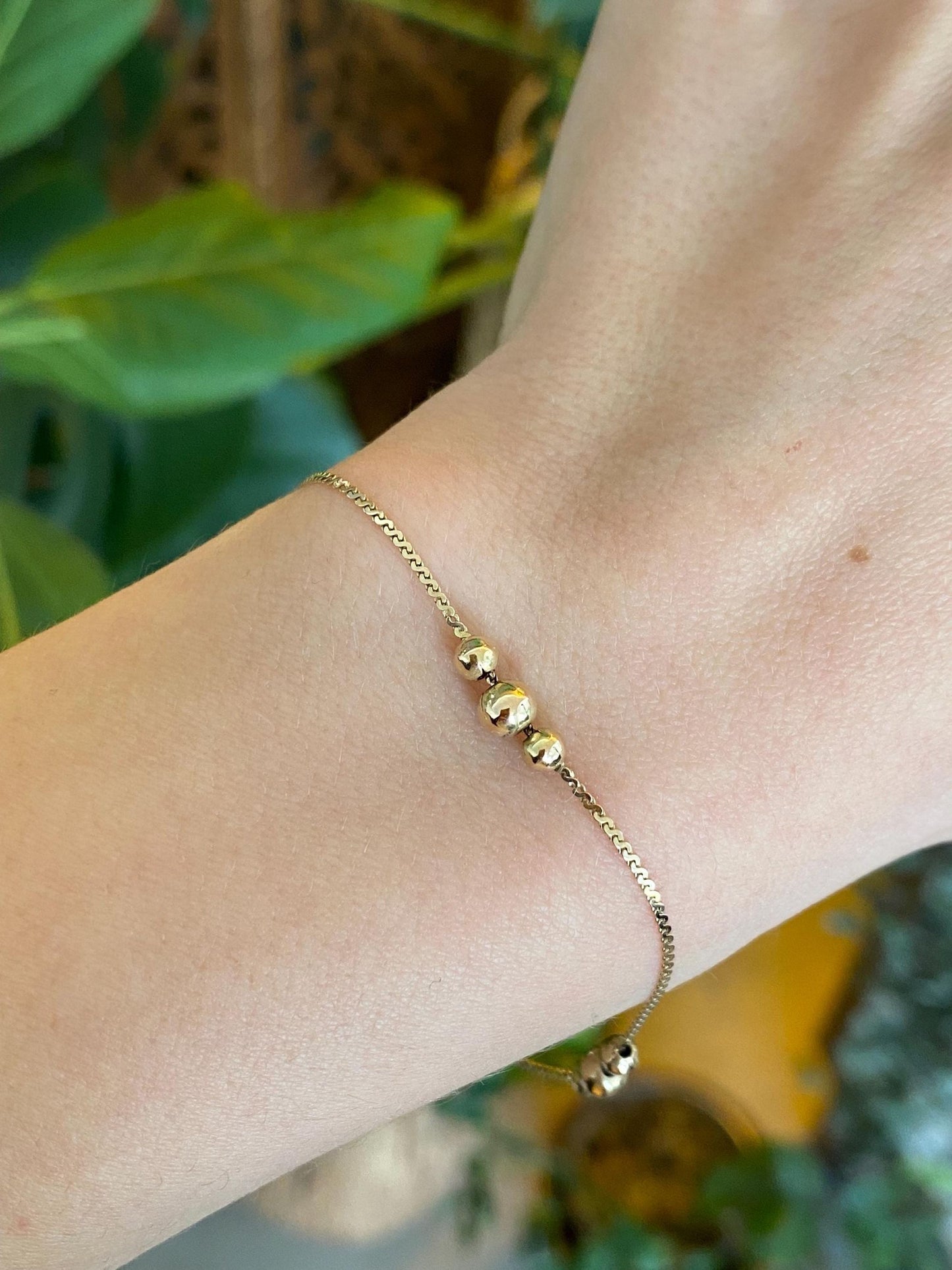 Vintage Solid 14k Yellow Gold Gold Ball Serpentine Chain Bracelet - 8 inches