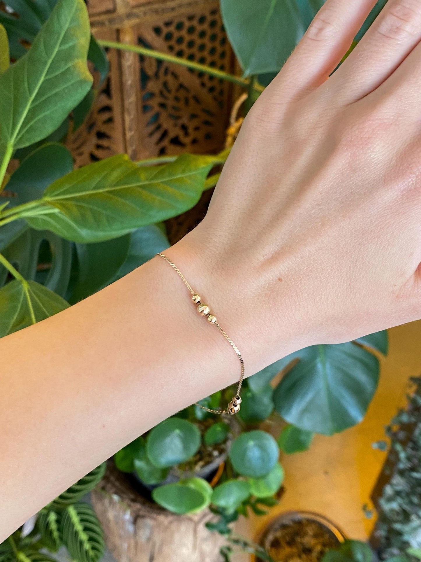 Vintage Solid 14k Yellow Gold Gold Ball Serpentine Chain Bracelet - 8 inches
