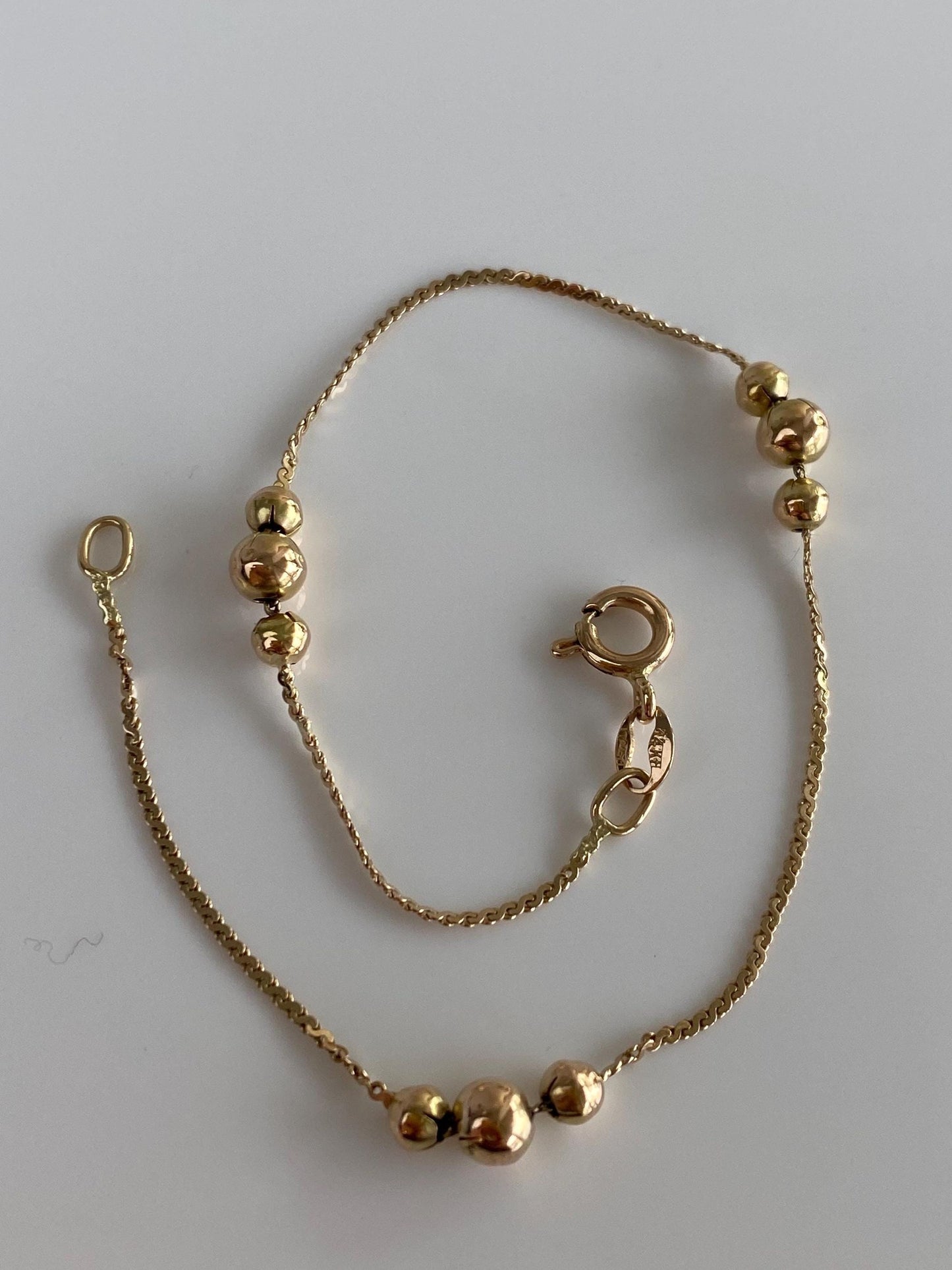 Vintage Solid 14k Yellow Gold Gold Ball Serpentine Chain Bracelet - 8 inches