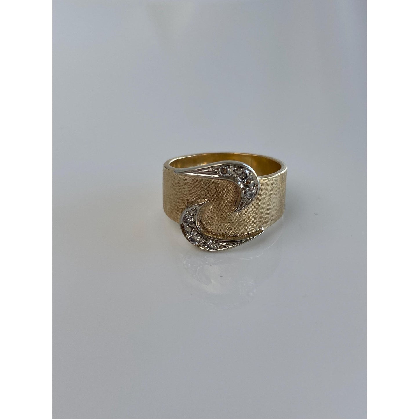 Vintage Solid 14k White & Yellow Gold Diamond Design Ring Band - Size 5.5