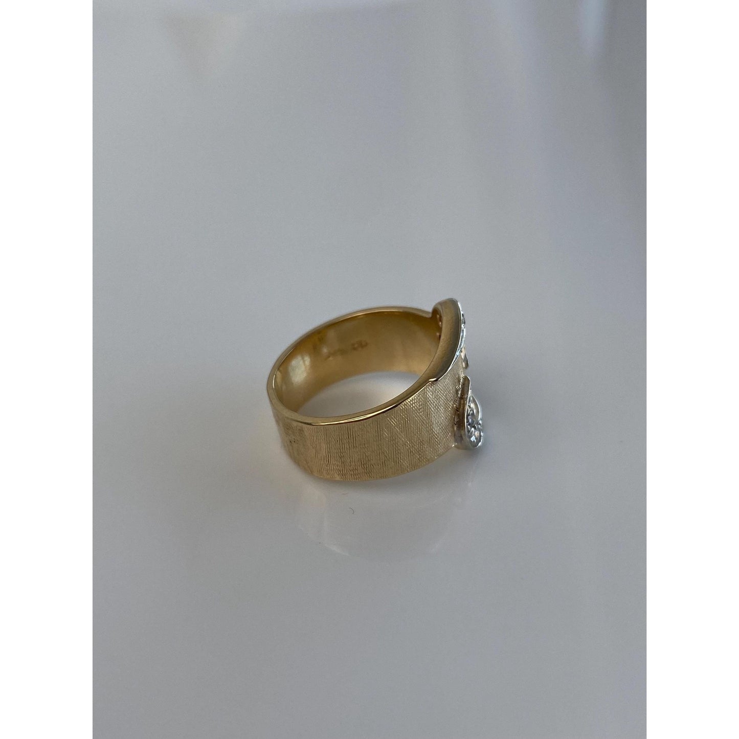 Vintage Solid 14k White & Yellow Gold Diamond Design Ring Band - Size 5.5