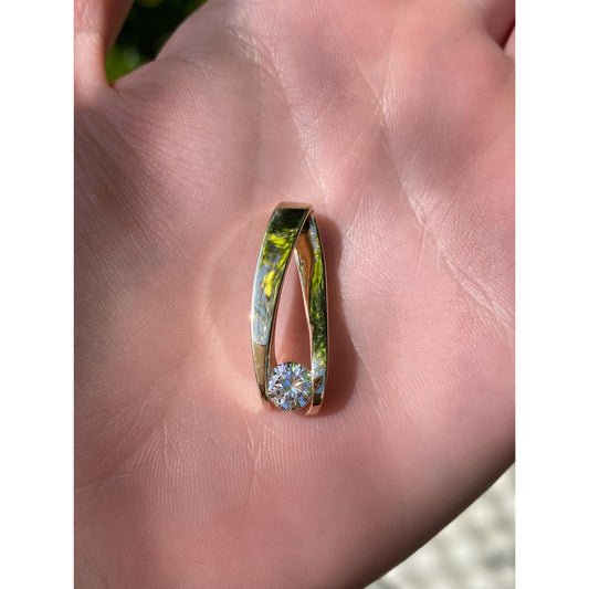 Vintage Solid 14k Yellow Gold Clear Cubic Zirconia Slide Charm