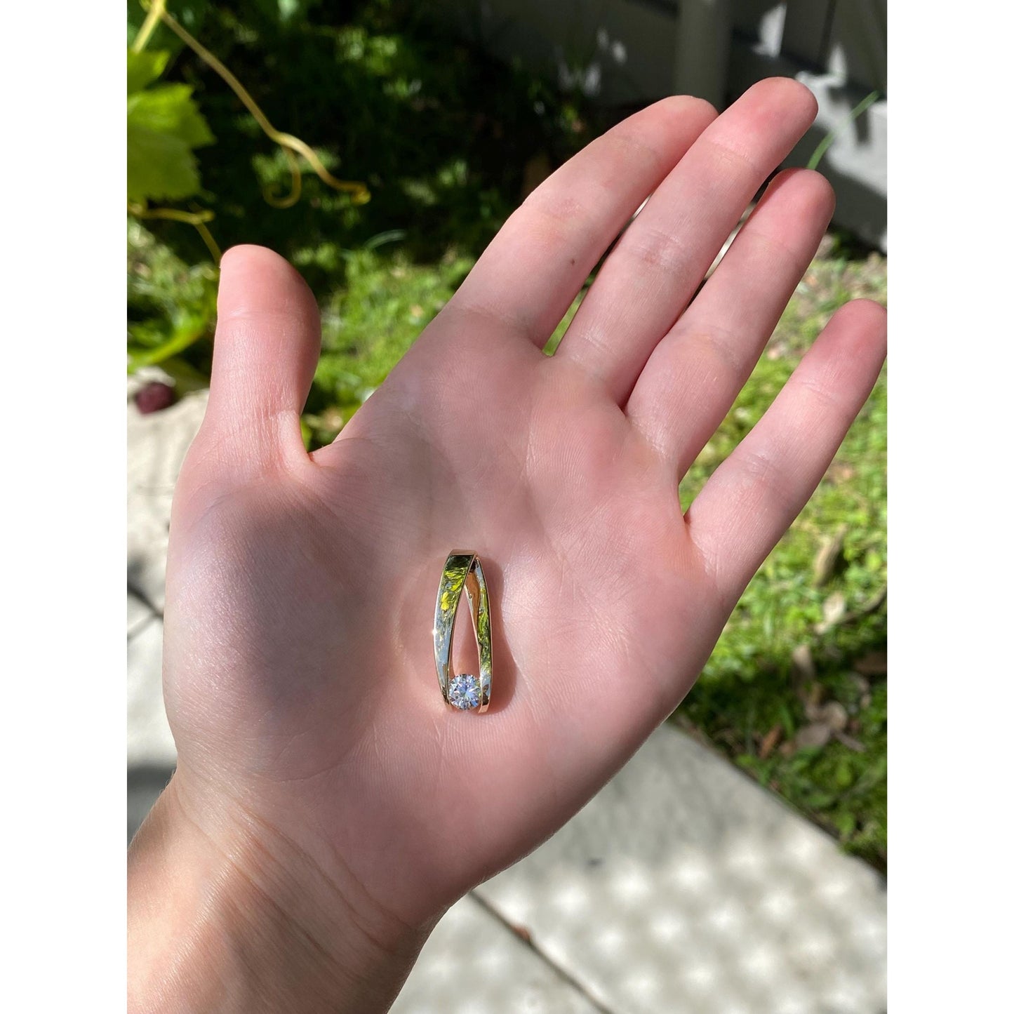 Vintage Solid 14k Yellow Gold Clear Cubic Zirconia Slide Charm