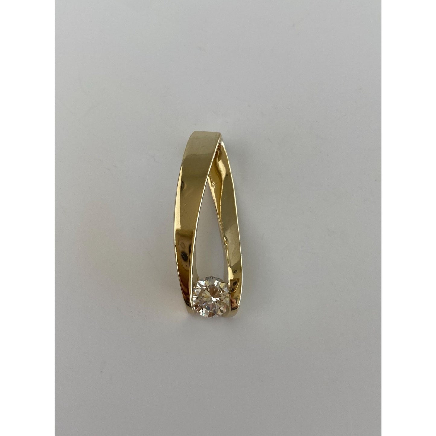 Vintage Solid 14k Yellow Gold Clear Cubic Zirconia Slide Charm