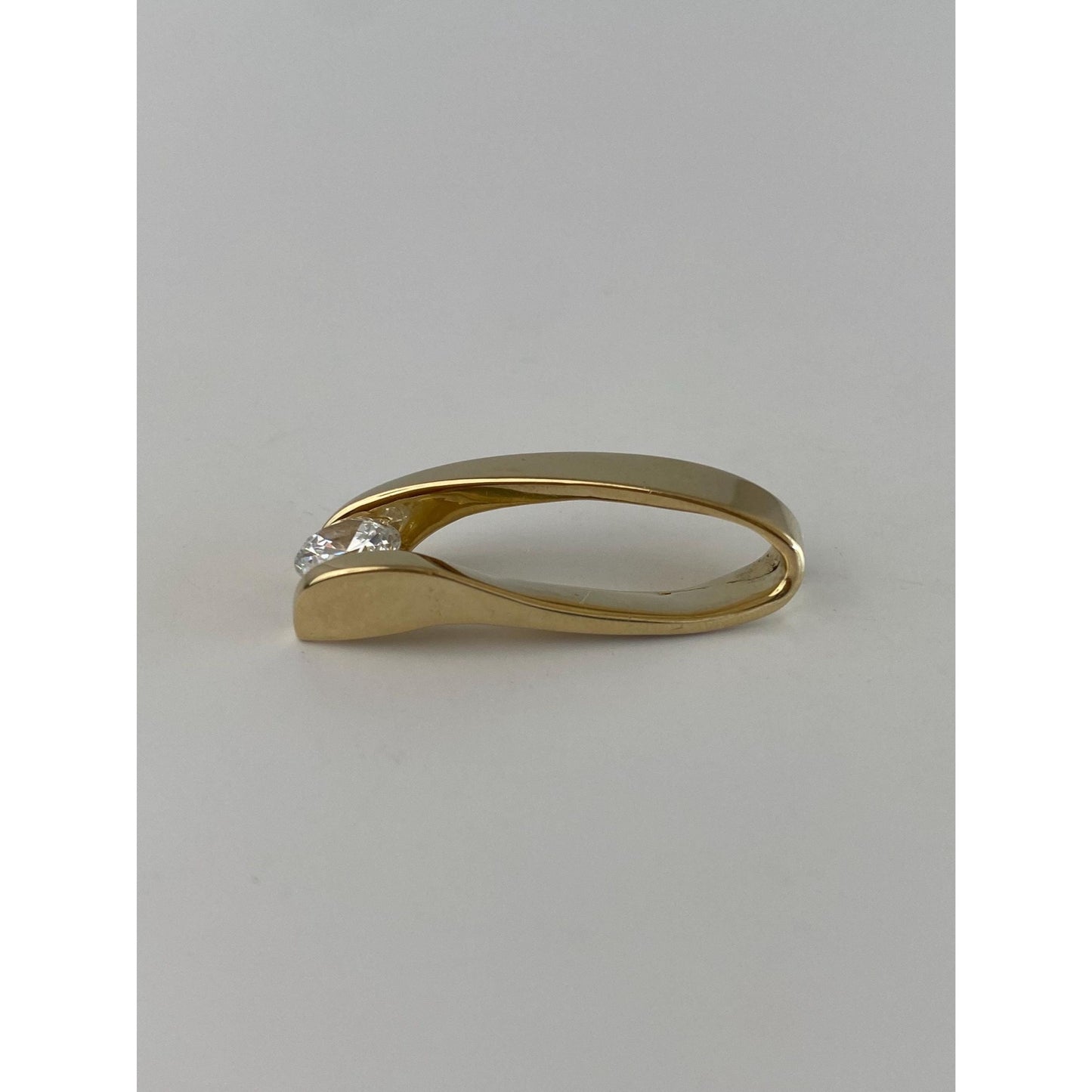 Vintage Solid 14k Yellow Gold Clear Cubic Zirconia Slide Charm