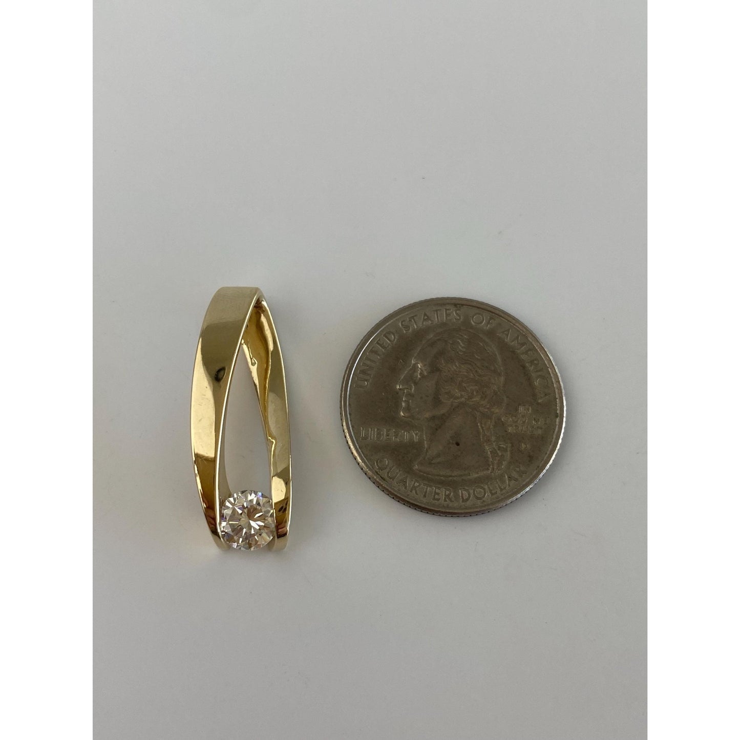 Vintage Solid 14k Yellow Gold Clear Cubic Zirconia Slide Charm